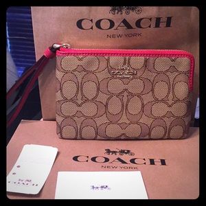 Authentic Coach Khaki /red Wristlet